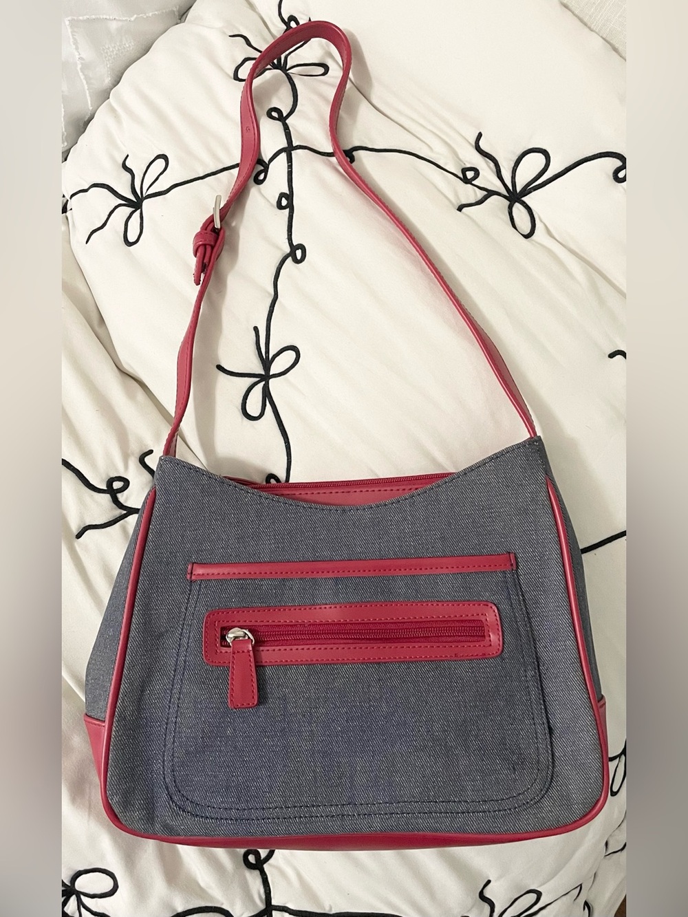 St. John's Bay Denim Shoulder Bag with Red Trim